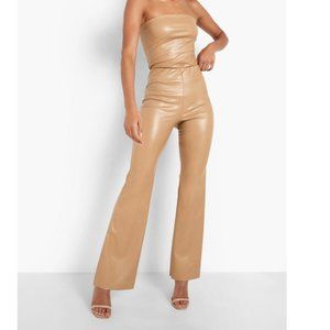 Tan Leather Flared Pants